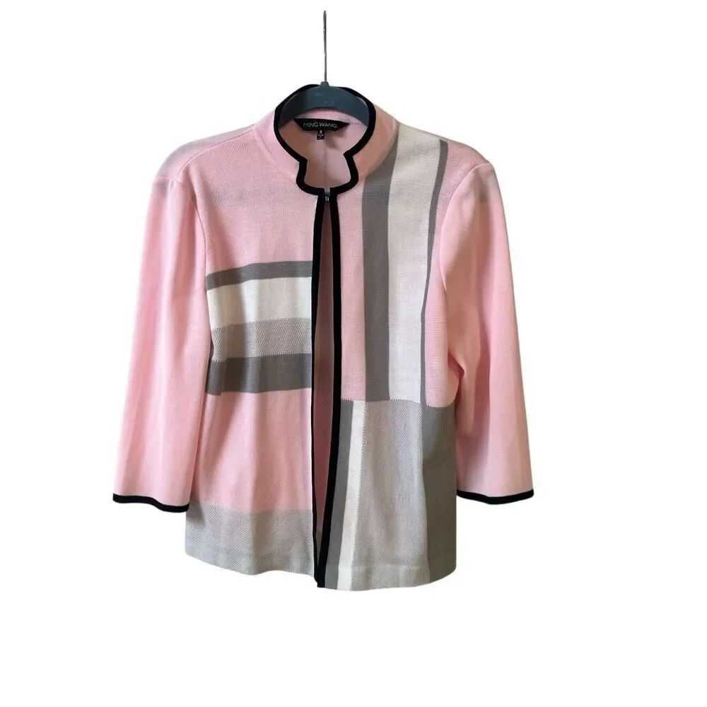 Ming Wang color block cardigan pink, gray & black size Small